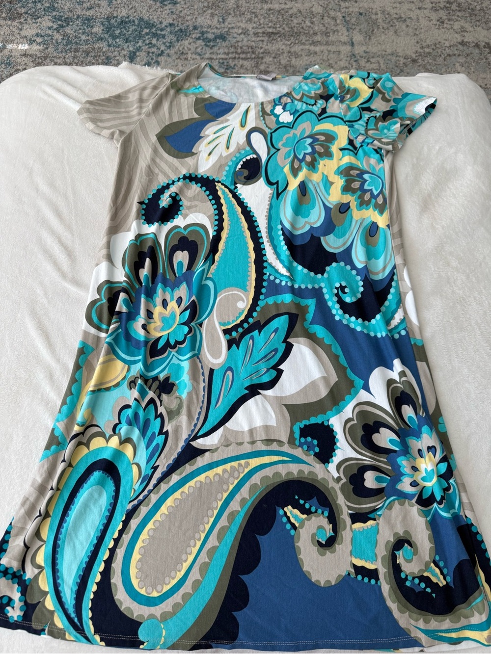 Chicos 1 Size Medium Green Blue Paisley Dress D82